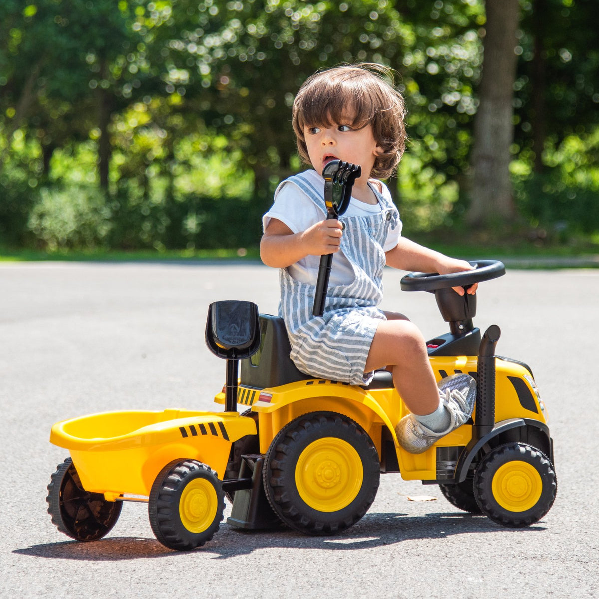 Kids Ride on Tractor Licensed Caterpillar with Detachable Trailer No Power-Yellow view 3