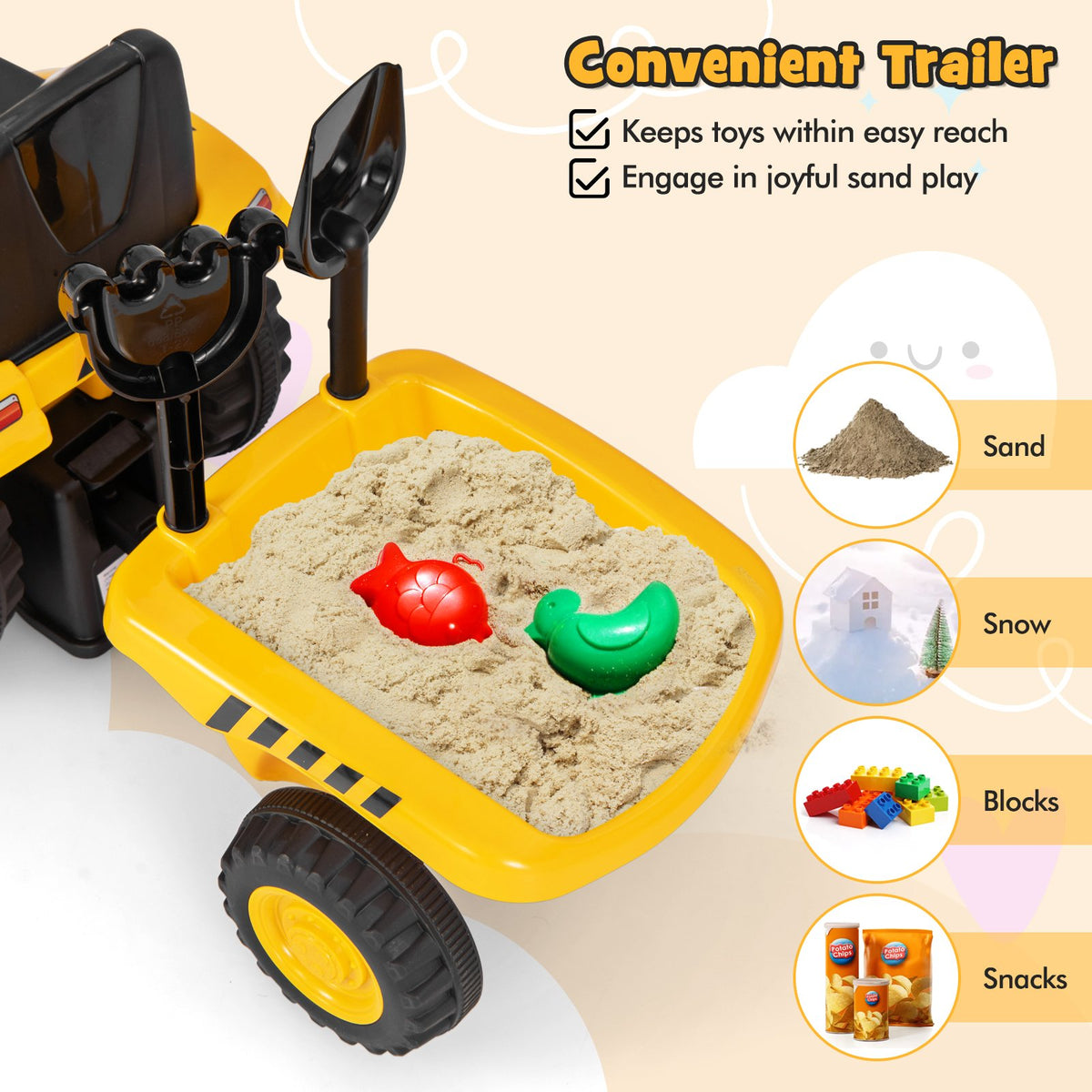 Kids Ride on Tractor Licensed Caterpillar with Detachable Trailer No Power-Yellow view 9