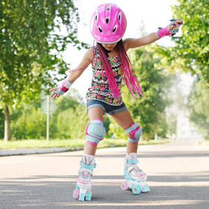 Kids Roller Skates 4 Sizes Adjustable Quad Skates with Light-up Wheels and Safety Protection-Navy view 2