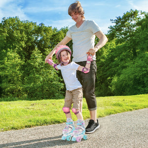 Kids Roller Skates 4 Sizes Adjustable Quad Skates with Light-up Wheels and Safety Protection-Navy view 3