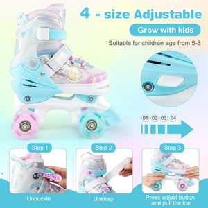 Kids Roller Skates 4 Sizes Adjustable Quad Skates with Light-up Wheels and Safety Protection-Navy view 7