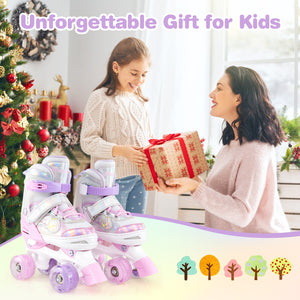 Kids Roller Skates 4 Sizes Adjustable Quad Skates with Light-up Wheels and Safety Protection-Pink view 6