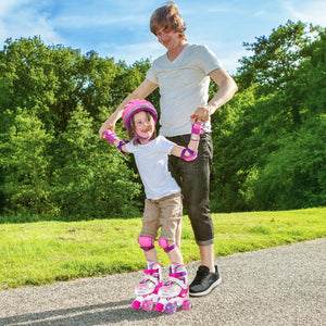Kids Roller Skates 4 Sizes Adjustable Quad Skates with Light-up Wheels and Safety Protection-Rose Red view 3