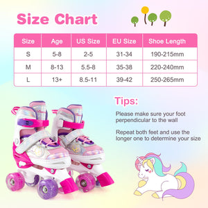 Kids Roller Skates 4 Sizes Adjustable Quad Skates with Light-up Wheels and Safety Protection-Rose Red view 4