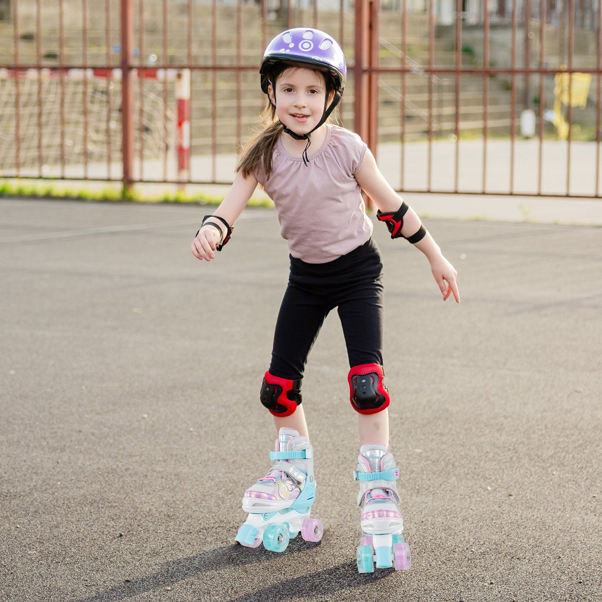 Kids Roller Skates 4 Sizes Adjustable Quad Skates with Light-up Wheels-Navy view 2