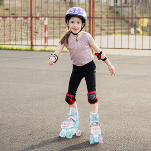 Kids Roller Skates 4 Sizes Adjustable Quad Skates with Light-up Wheels-Navy view 2