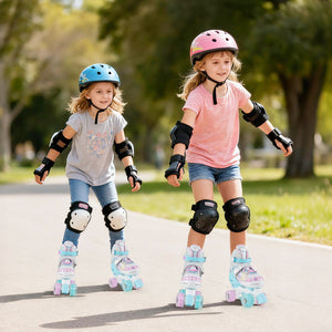Kids Roller Skates 4 Sizes Adjustable Quad Skates with Light-up Wheels-Navy view 3