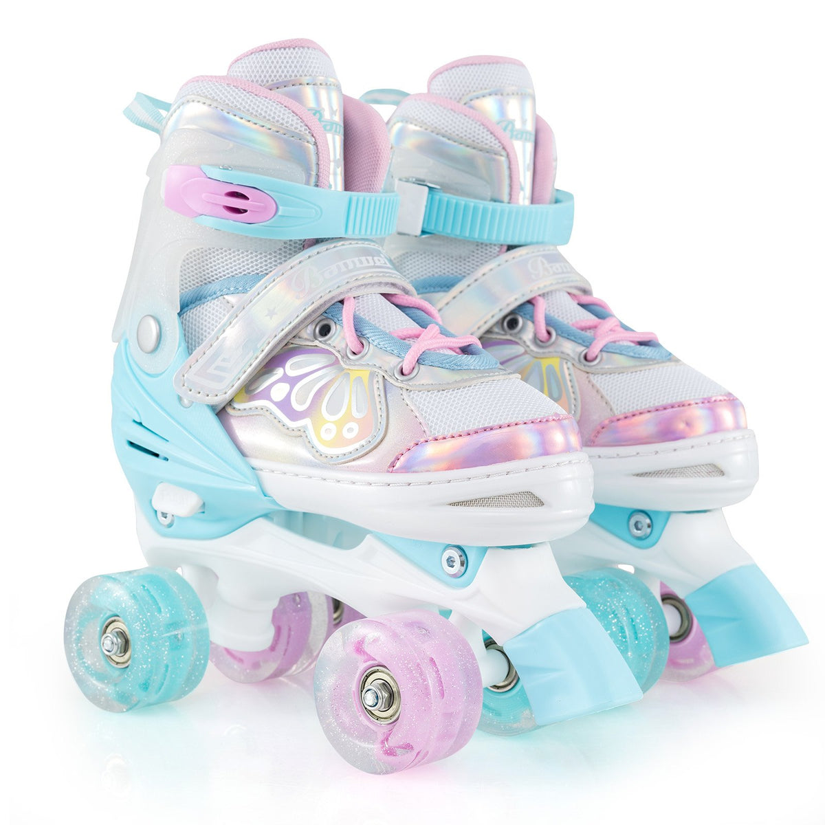 Kids Roller Skates 4 Sizes Adjustable Quad Skates with Light-up Wheels-Navy view 4