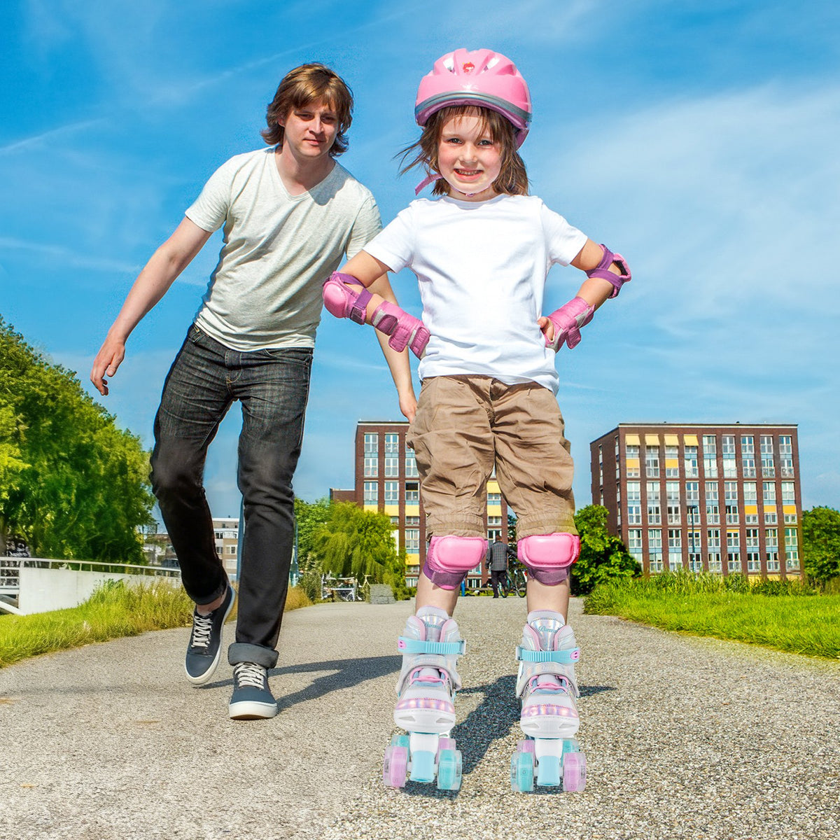 Kids Roller Skates 4 Sizes Adjustable Quad Skates with Light-up Wheels-Navy view 6