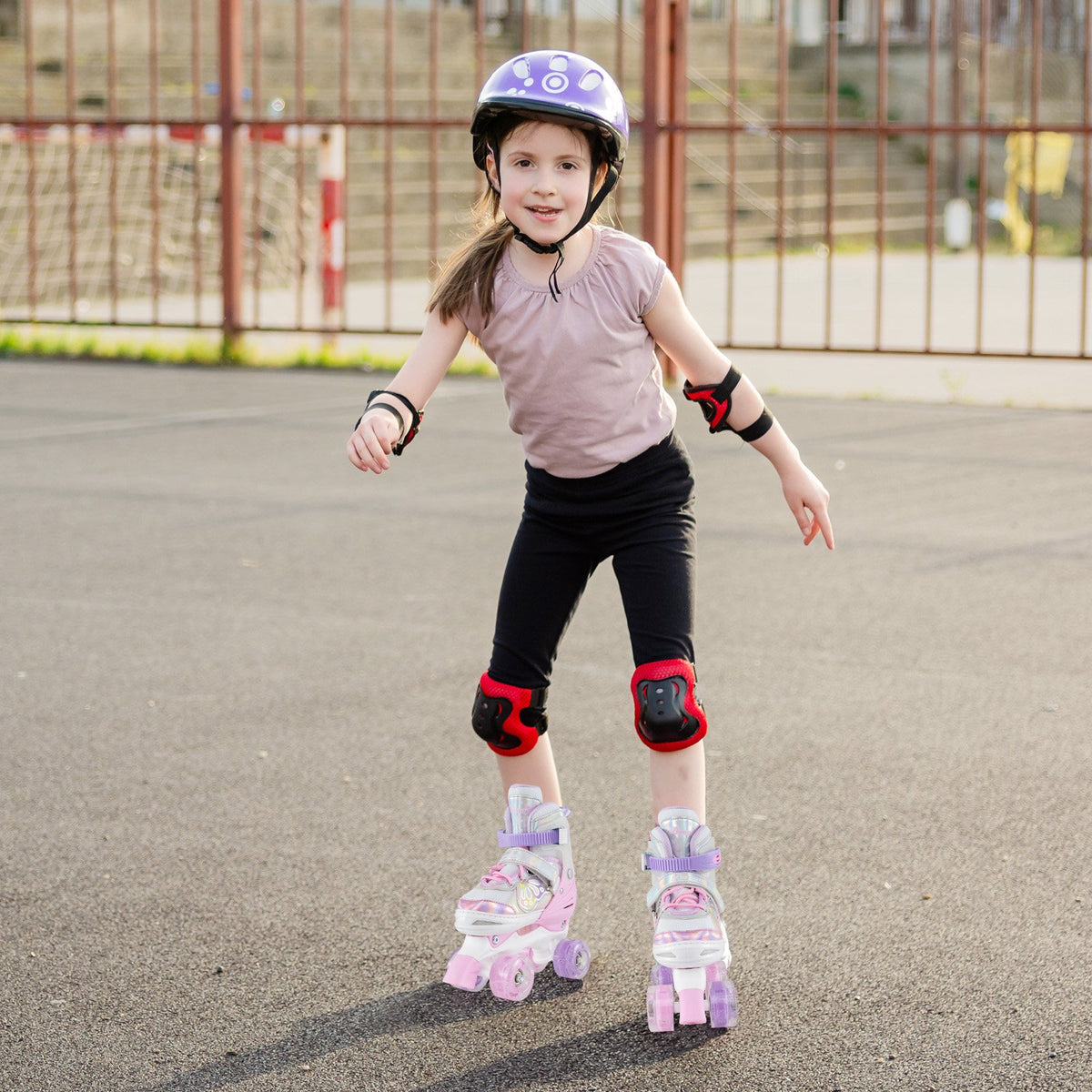 Kids Roller Skates 4 Sizes Adjustable Quad Skates with Light-up Wheels-Pink view 2