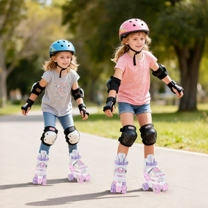 Kids Roller Skates 4 Sizes Adjustable Quad Skates with Light-up Wheels-Pink view 3