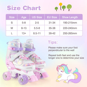 Kids Roller Skates 4 Sizes Adjustable Quad Skates with Light-up Wheels-Pink view 5
