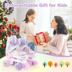 Kids Roller Skates 4 Sizes Adjustable Quad Skates with Light-up Wheels-Pink view 7