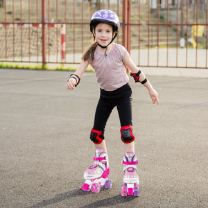 Kids Roller Skates 4 Sizes Adjustable Quad Skates with Light-up Wheels-Rose Red view 2