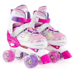 Kids Roller Skates 4 Sizes Adjustable Quad Skates with Light-up Wheels-Rose Red view 4