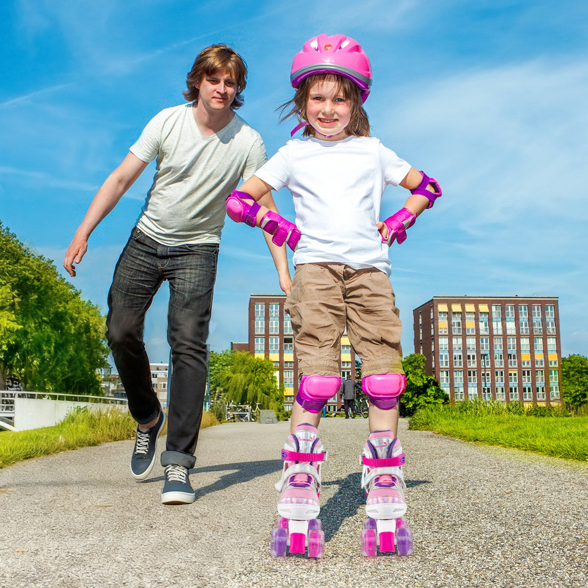 Kids Roller Skates 4 Sizes Adjustable Quad Skates with Light-up Wheels-Rose Red view 6
