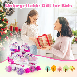Kids Roller Skates 4 Sizes Adjustable Quad Skates with Light-up Wheels-Rose Red view 7