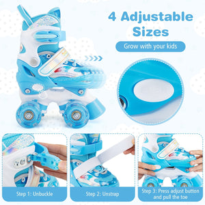 Kids Roller Skates 4 Sizes Adjustable with Light-up Wheels for Toddler Aged 3-4 (XS)-Blue view 6