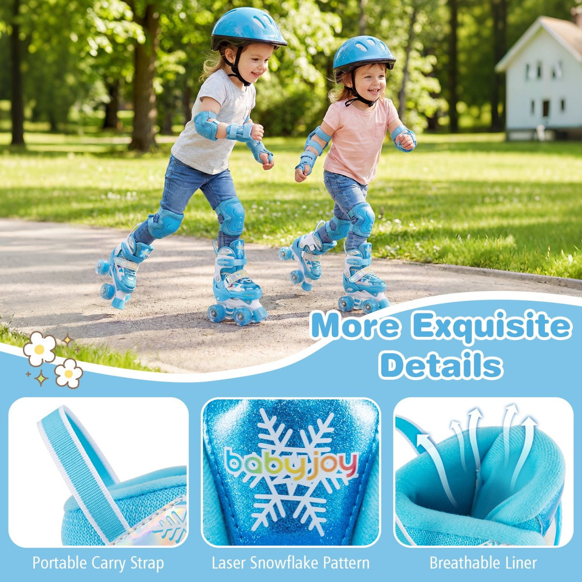 Kids Roller Skates 4 Sizes Adjustable with Light-up Wheels for Toddler Aged 3-4 (XS)-Blue view 9