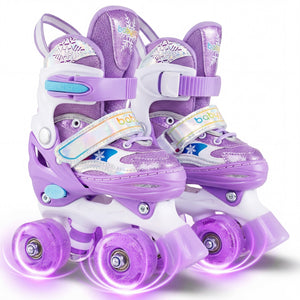 Kids Roller Skates 4 Sizes Adjustable with Light-up Wheels for Toddler Aged 3-4 (XS)-Purple
