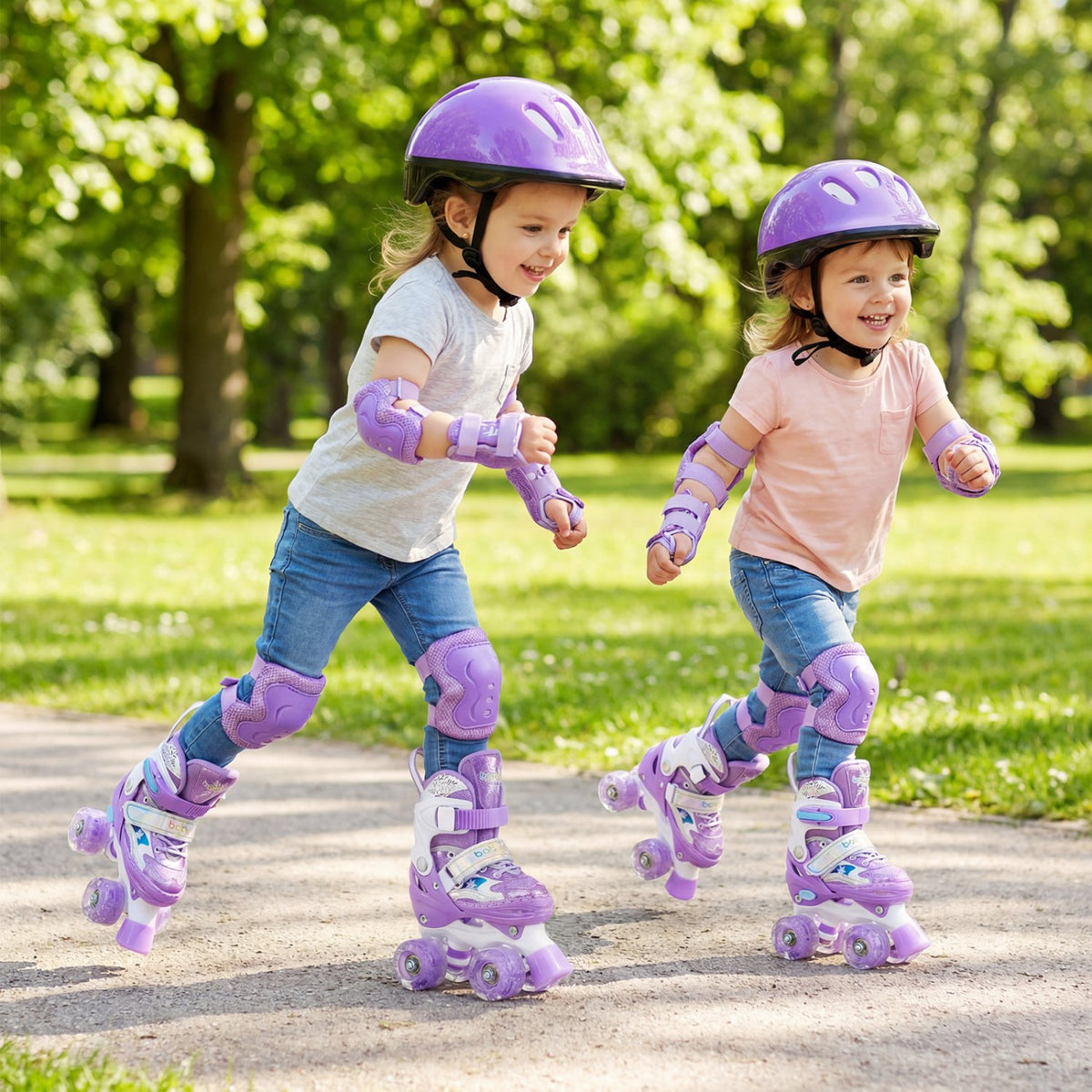 Kids Roller Skates 4 Sizes Adjustable with Light-up Wheels for Toddler Aged 3-4 (XS)-Purple view 2