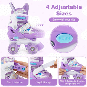 Kids Roller Skates 4 Sizes Adjustable with Light-up Wheels for Toddler Aged 3-4 (XS)-Purple view 6