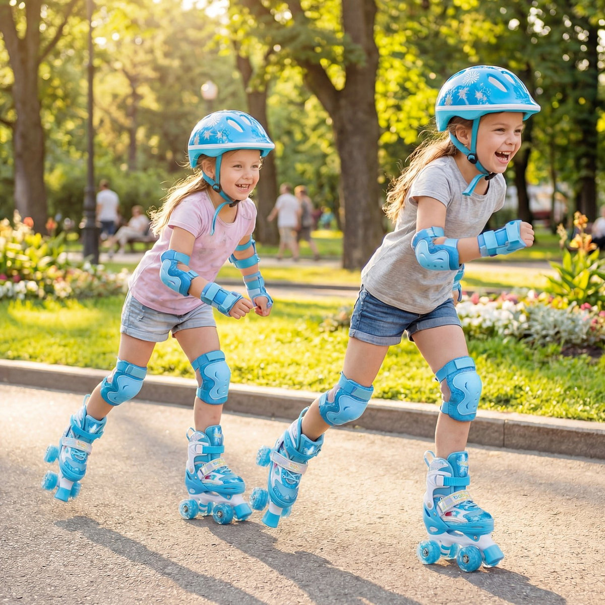 Kids Roller Skates 4 Sizes Adjustable with Light-up Wheels for Toddler Aged 5-7 (S)-Blue view 2