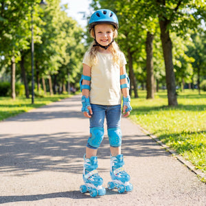 Kids Roller Skates 4 Sizes Adjustable with Light-up Wheels for Toddler Aged 5-7 (S)-Blue view 3
