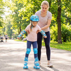 Kids Roller Skates 4 Sizes Adjustable with Light-up Wheels for Toddler Aged 5-7 (S)-Blue view 5