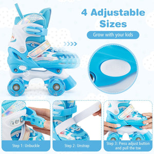 Kids Roller Skates 4 Sizes Adjustable with Light-up Wheels for Toddler Aged 5-7 (S)-Blue view 6