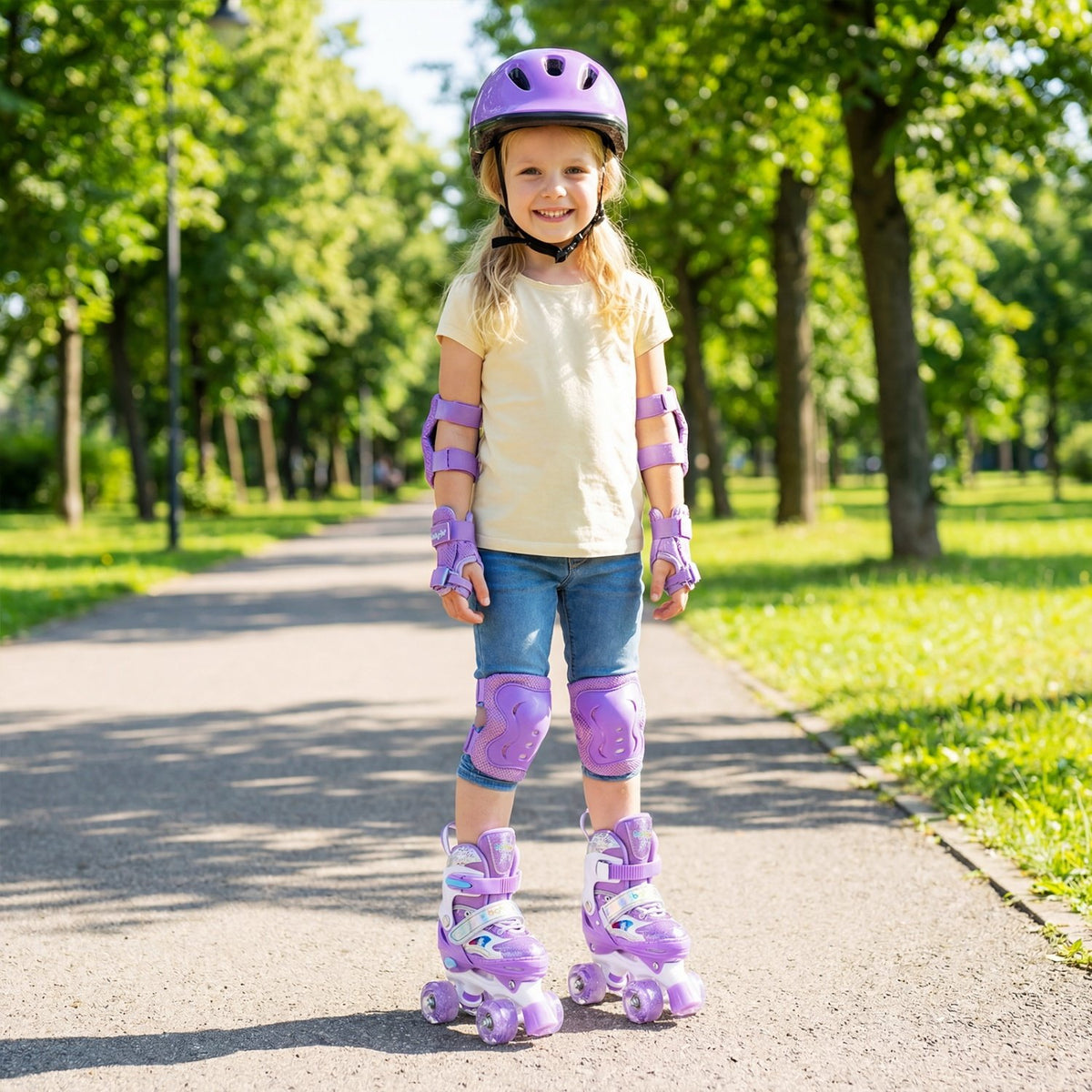 Kids Roller Skates 4 Sizes Adjustable with Light-up Wheels for Toddler Aged 5-7 (S)-Purple view 3