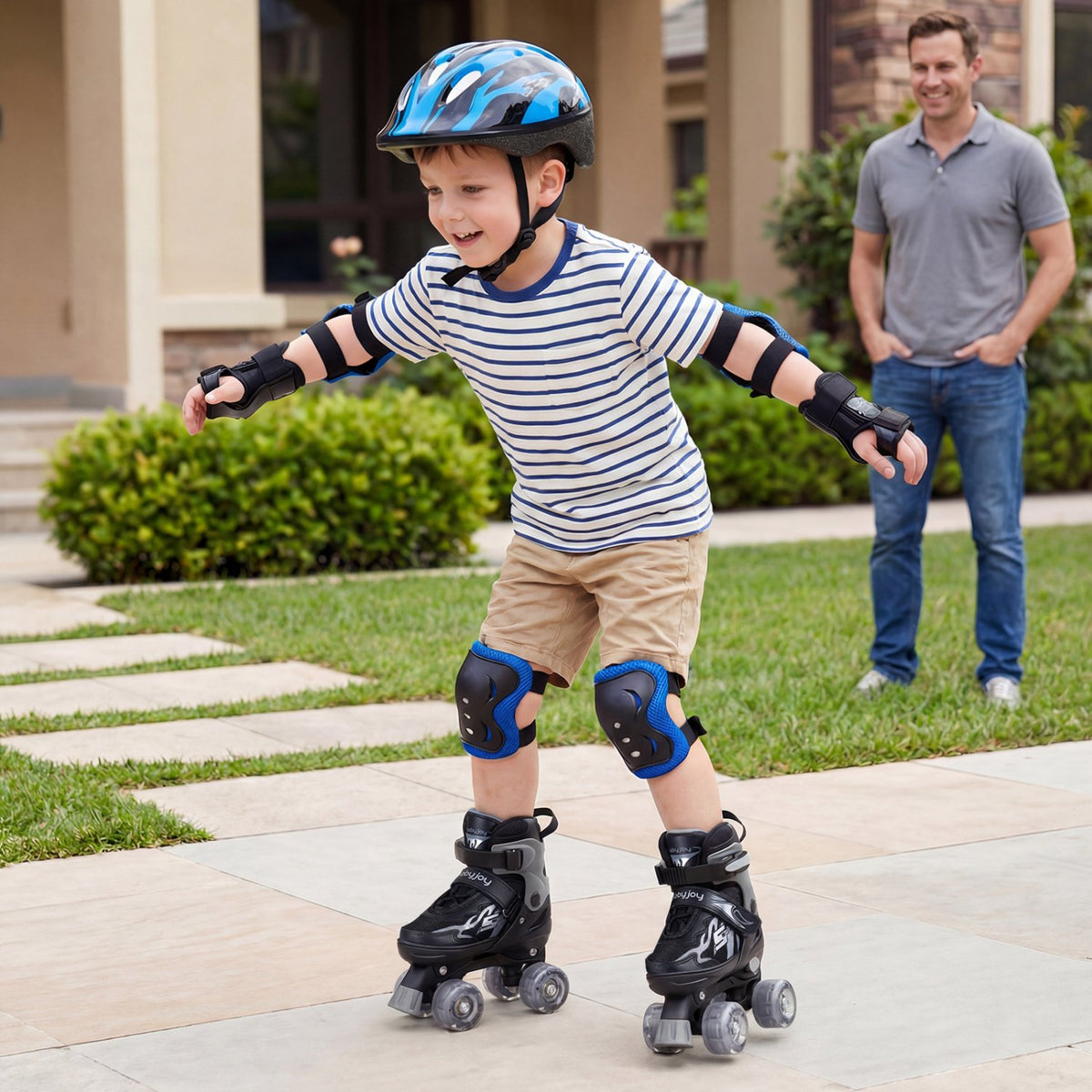 Kids Roller Skates for Girls Boys 4 Sizes Adjustable Quad Skates with Light-up Wheels-Black view 2
