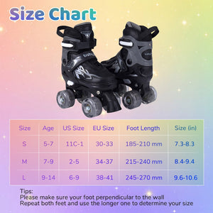 Kids Roller Skates for Girls Boys 4 Sizes Adjustable Quad Skates with Light-up Wheels-Black view 4