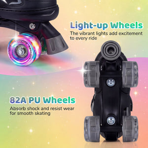 Kids Roller Skates for Girls Boys 4 Sizes Adjustable Quad Skates with Light-up Wheels-Black view 6