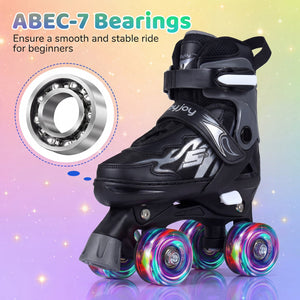 Kids Roller Skates for Girls Boys 4 Sizes Adjustable Quad Skates with Light-up Wheels-Black view 7