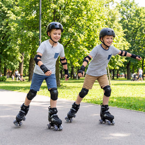 Kids Roller Skates for Girls Boys 4 Sizes Adjustable Quad Skates with Light-up Wheels for Outdoor-Black view 2