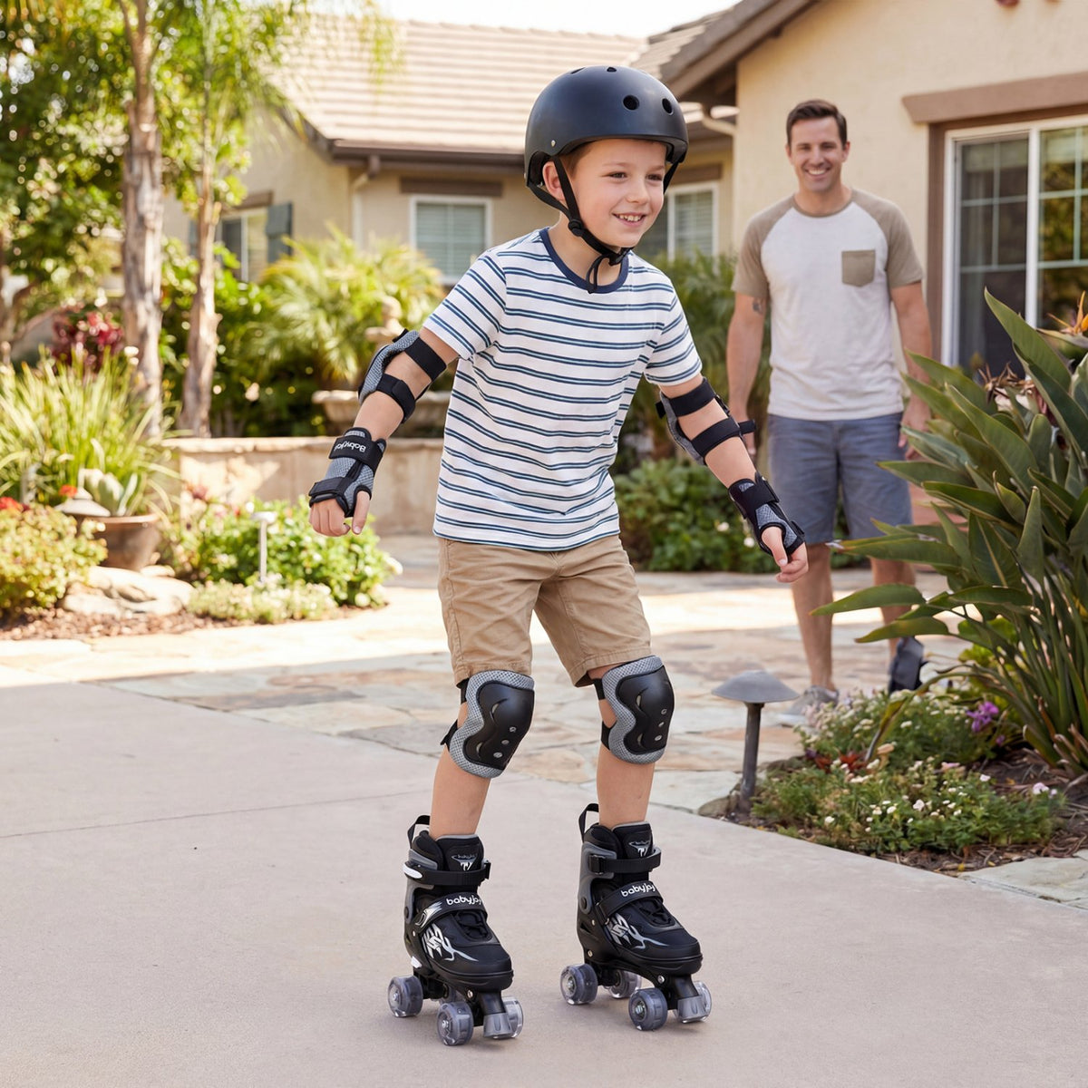 Kids Roller Skates for Girls Boys 4 Sizes Adjustable Quad Skates with Light-up Wheels for Outdoor-Black view 3