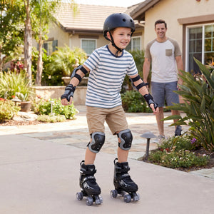 Kids Roller Skates for Girls Boys 4 Sizes Adjustable Quad Skates with Light-up Wheels for Outdoor-Black view 3