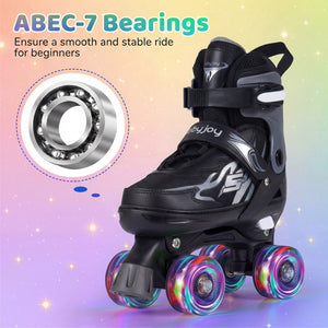 Kids Roller Skates for Girls Boys 4 Sizes Adjustable Quad Skates with Light-up Wheels for Outdoor-Black view 7