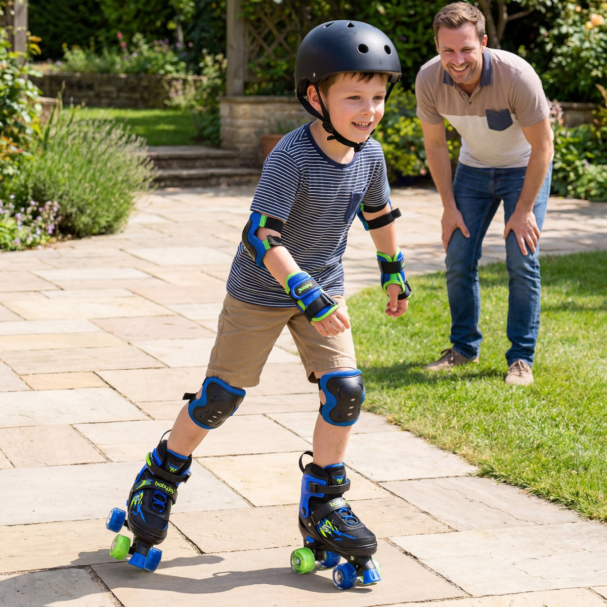 Kids Roller Skates for Girls Boys 4 Sizes Adjustable Quad Skates with Light-up Wheels for Outdoor-Navy view 3
