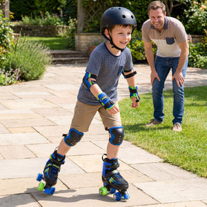 Kids Roller Skates for Girls Boys 4 Sizes Adjustable Quad Skates with Light-up Wheels for Outdoor-Navy view 3