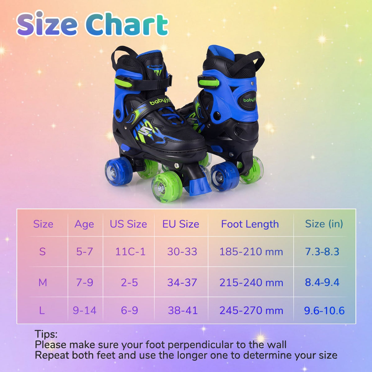 Kids Roller Skates for Girls Boys 4 Sizes Adjustable Quad Skates with Light-up Wheels for Outdoor-Navy view 4