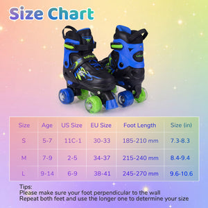 Kids Roller Skates for Girls Boys 4 Sizes Adjustable Quad Skates with Light-up Wheels for Outdoor-Navy view 4