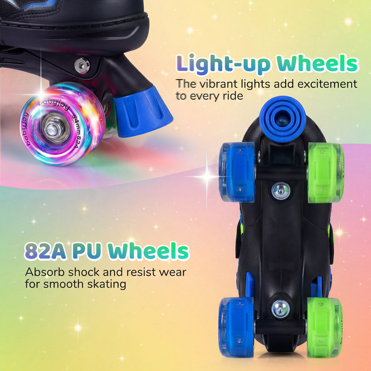 Kids Roller Skates for Girls Boys 4 Sizes Adjustable Quad Skates with Light-up Wheels for Outdoor-Navy view 6