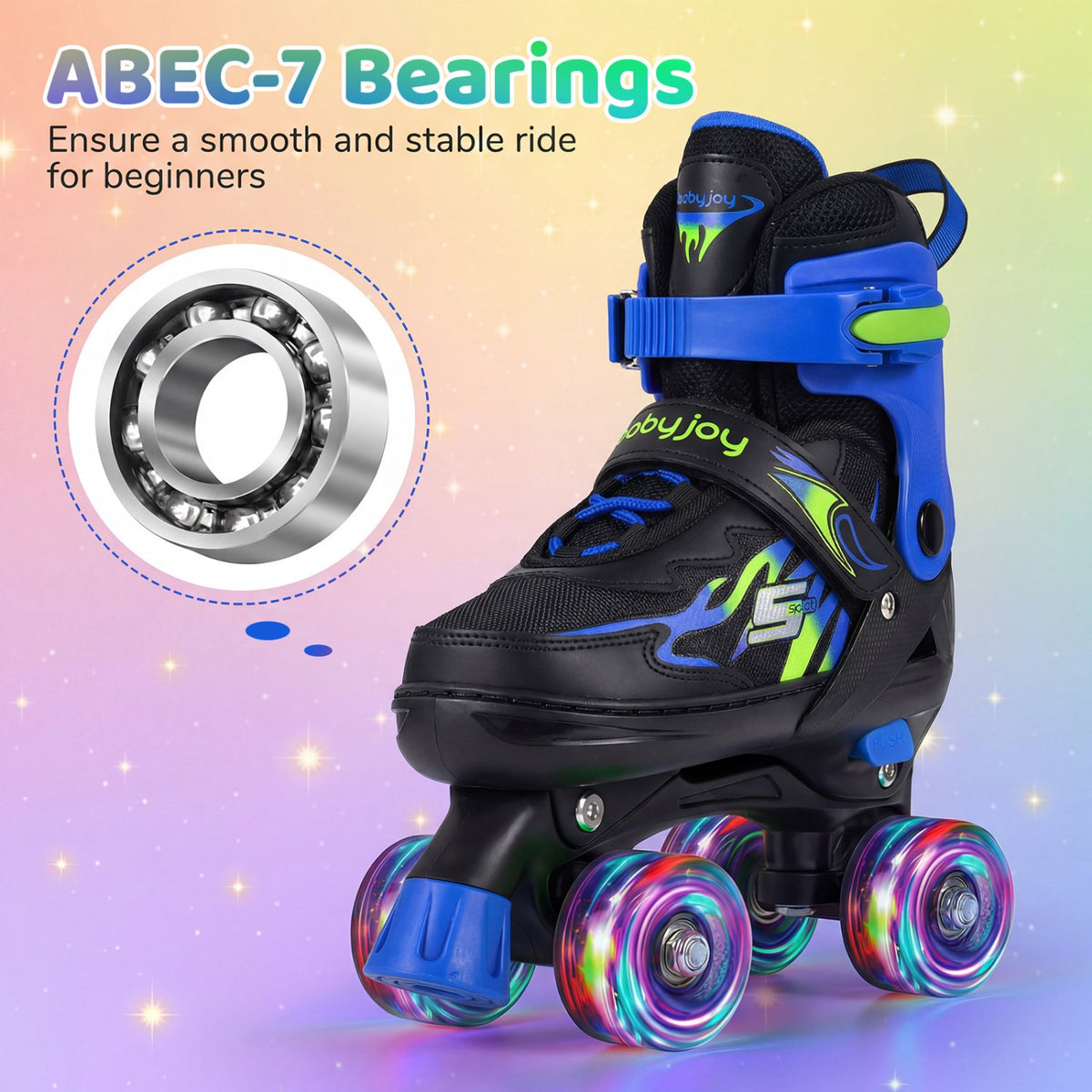 Kids Roller Skates for Girls Boys 4 Sizes Adjustable Quad Skates with Light-up Wheels for Outdoor-Navy view 7