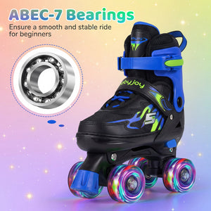 Kids Roller Skates for Girls Boys 4 Sizes Adjustable Quad Skates with Light-up Wheels for Outdoor-Navy view 7