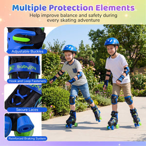 Kids Roller Skates for Girls Boys 4 Sizes Adjustable Quad Skates with Light-up Wheels for Outdoor-Navy view 8