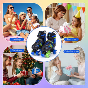 Kids Roller Skates for Girls Boys 4 Sizes Adjustable Quad Skates with Light-up Wheels for Outdoor-Navy view 9