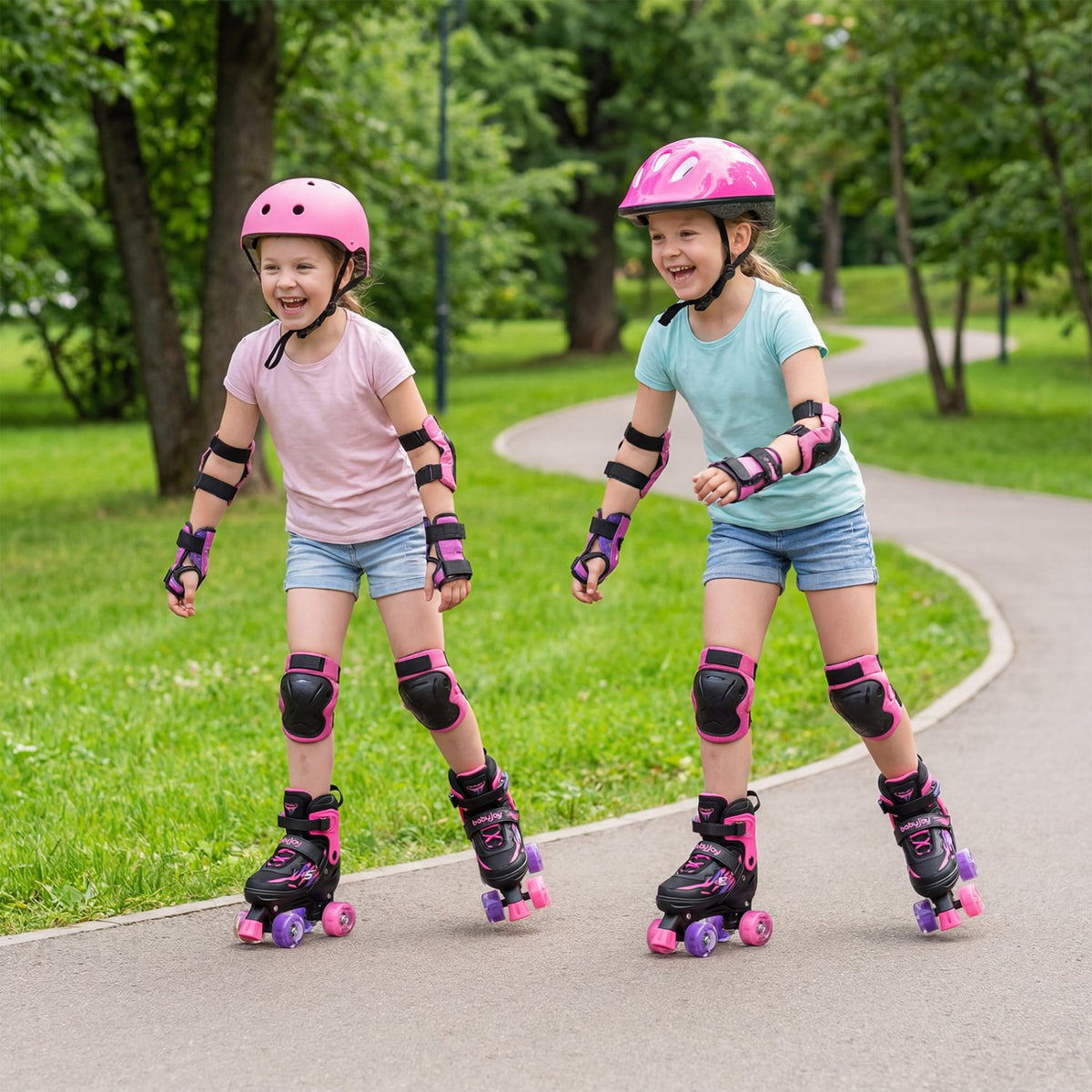 Kids Roller Skates for Girls Boys 4 Sizes Adjustable Quad Skates with Light-up Wheels for Outdoor-Pink view 3