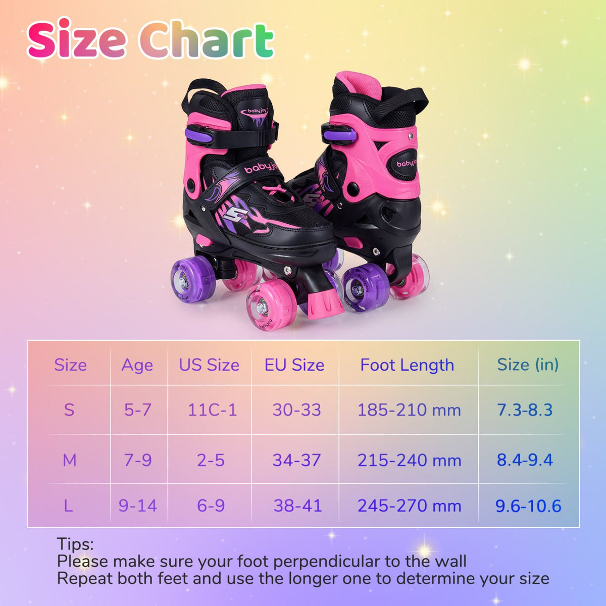 Kids Roller Skates for Girls Boys 4 Sizes Adjustable Quad Skates with Light-up Wheels for Outdoor-Pink view 4